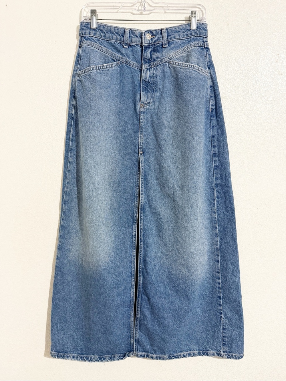 Free People We The Free Come As You Are Denim Maxi Skirt Sapphire Blue With Slit - Picture 6 of 12